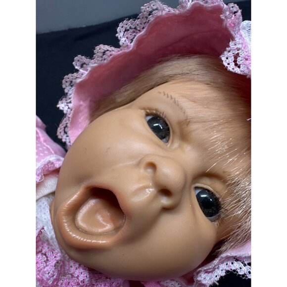 Berenguer 15" Angry Face Crying Baby Blue Eye Blonde Doll Pink Outfit & Bonnet - Picture 2 of 9